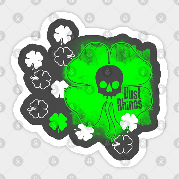 DR Skull and Shamrock Green Sticker by Dust Rhinos Swag Store